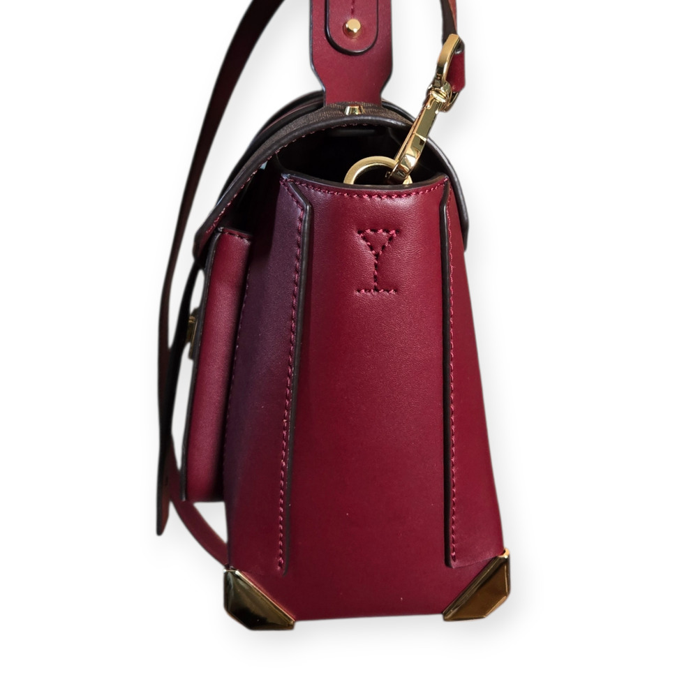 Michael Kors Medium Manhattan Leather Logo Cherry Red Satchel Convertible Bag - Picture 4 of 9